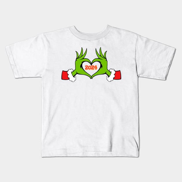 Grinch Heart 2024 Kids T-Shirt by positive_negativeart